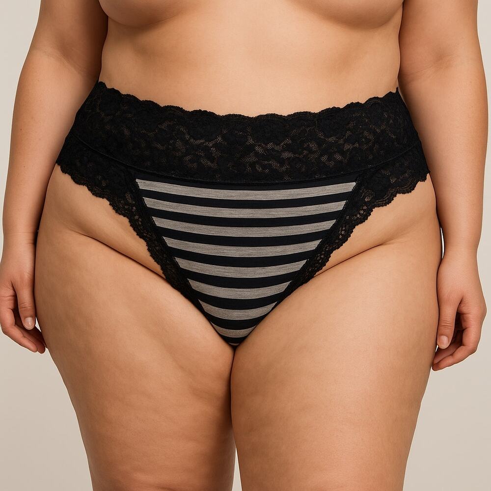 City Chic / HIPS & CURVES Cotton Print Thong - black stripe plus size 22/24  NWT
